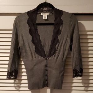 White House Black Market Gray Sweater with Black Lace, Size S